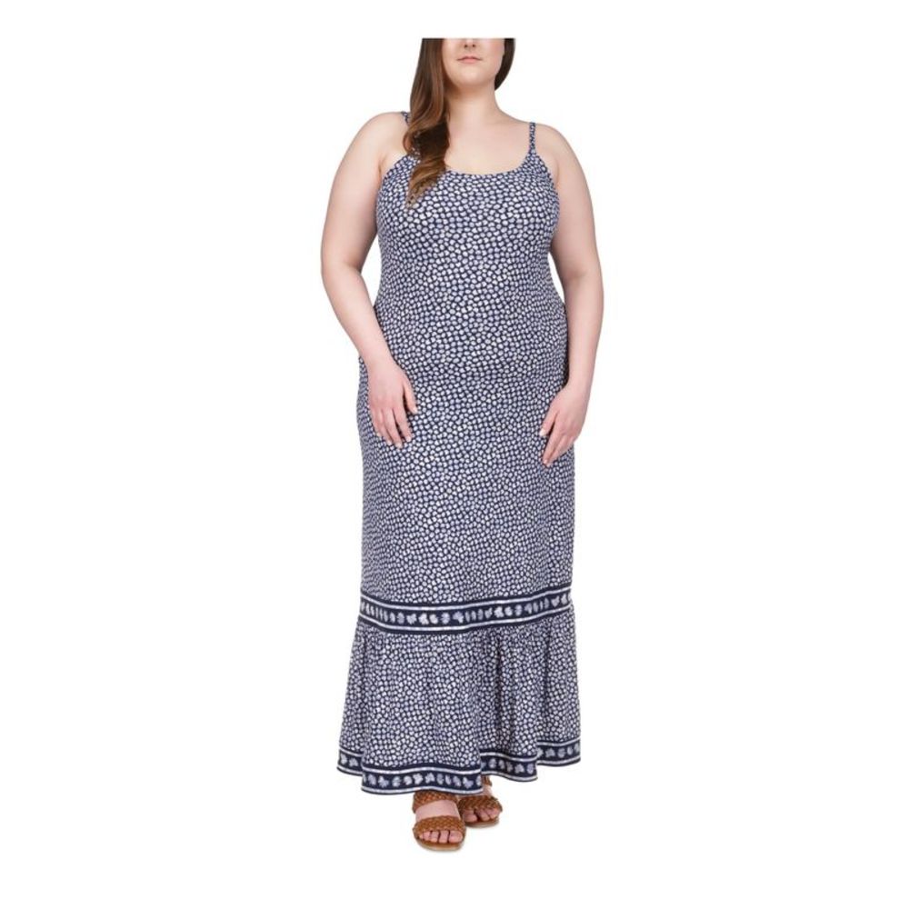 MICHAEL MICHAEL KORS Womens Navy Adjustable Pullover Maxi Dress Plus 2X